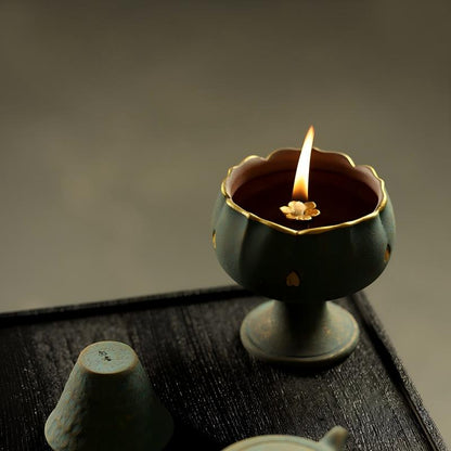 Handcrafted Ceramic Butter Lamp - Zen Buddha Light for Home Altar Long Burning Lamp | FREE SHIPPING
