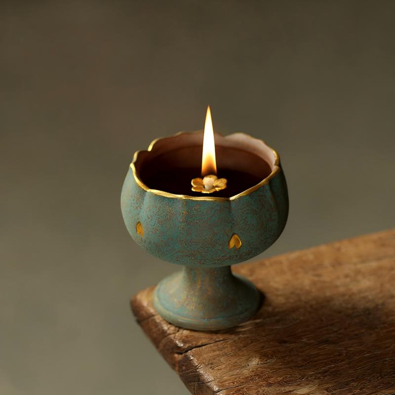 Handcrafted Ceramic Butter Lamp - Zen Buddha Light for Home Altar Long Burning Lamp | FREE SHIPPING